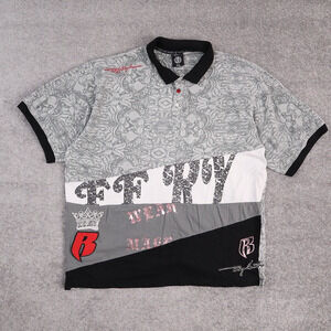 Y2K Ruff Riders 2XL Mutlicolor Short Sleeve 1/4 Button Collared Shirt